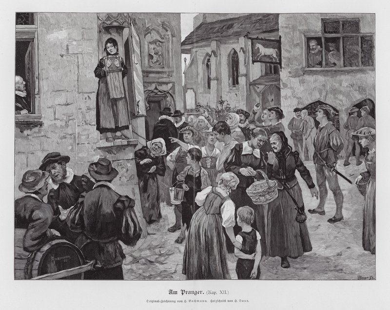Nő a pellengéren (metszet) alkotó: Hans Bachmann