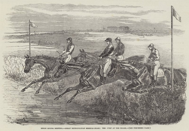 Epsom Spring Meeting, Great Metropolitan Steeple-Chase, az ugrás a pataknál alkotó: Harrison William Weir