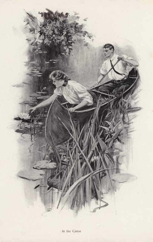 Férfi és nő egy kenuban (litho) alkotó: Harrison Fisher