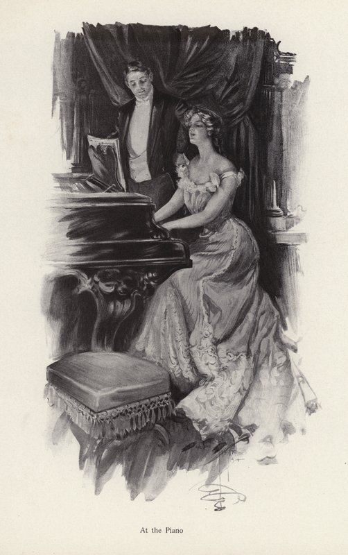 Nő énekel a zongoránál (litho) alkotó: Harrison Fisher