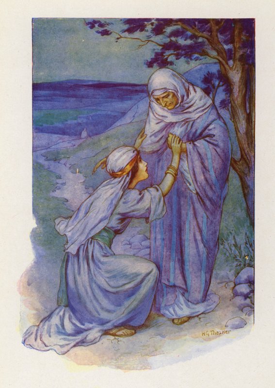 Ruth és Naomi (színes litográfia) alkotó: Harry George Theaker