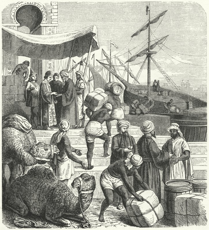 Arab kereskedők (metszet) alkotó: Heinrich Leutemann