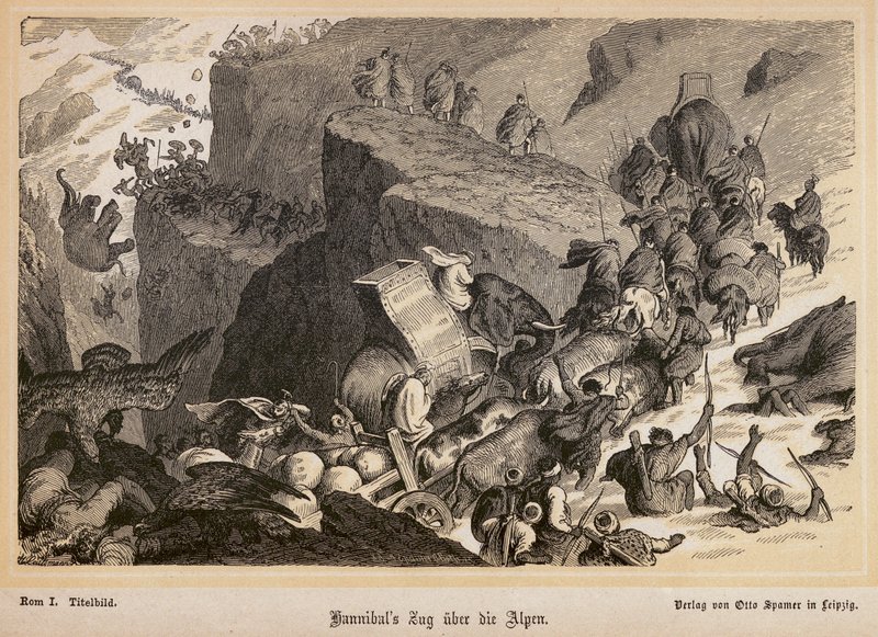 Hannibál átkelése az Alpokon (metszet) alkotó: Heinrich Leutemann