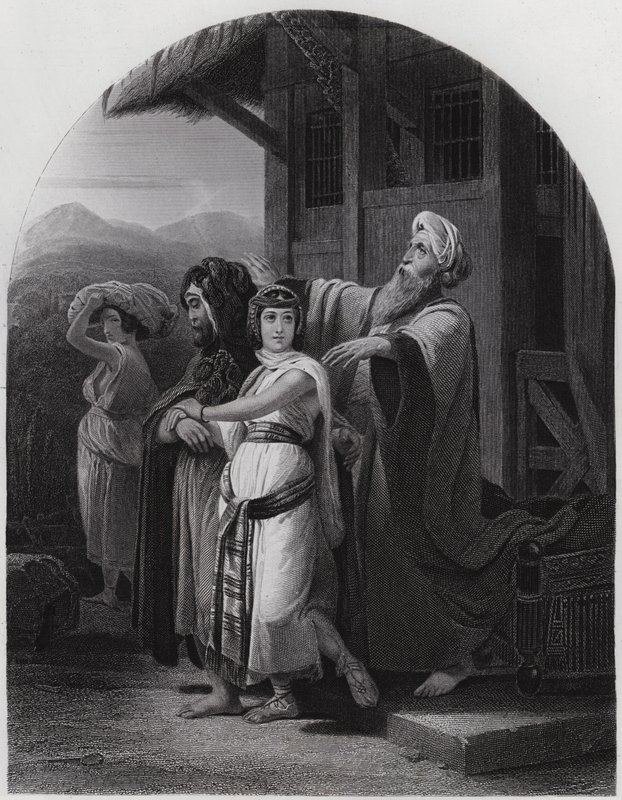 Rebeka távozása (metszet) alkotó: Henri Frederic (after) Schopin