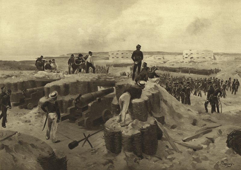 Bomarsundi csata, 1854 (mélynyomás) alkotó: Henri Louis Dupray