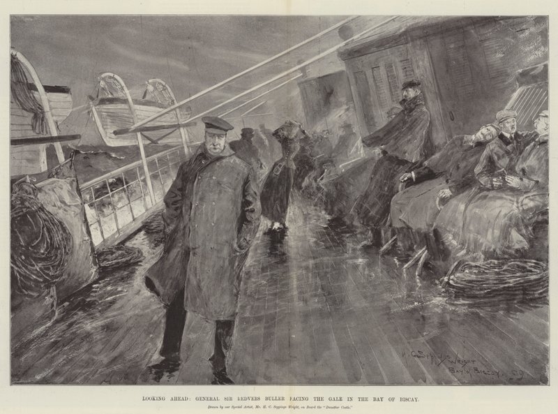 Előre tekintve, Sir Redvers Buller tábornok a Vizcayai-öbölben lévő Gale-el szemben alkotó: Henry Charles Seppings Wright