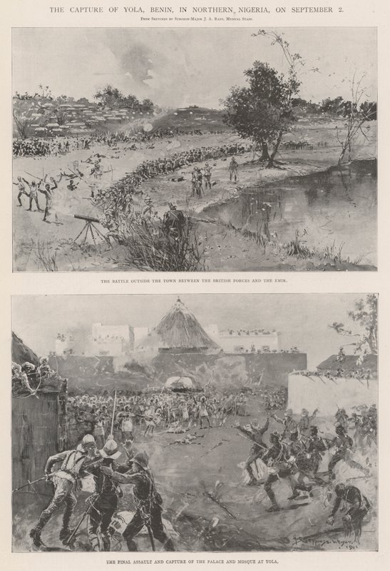 Yola elfoglalása, Benin, Nigéria északi részén, szeptember 2-án alkotó: Henry Charles Seppings Wright