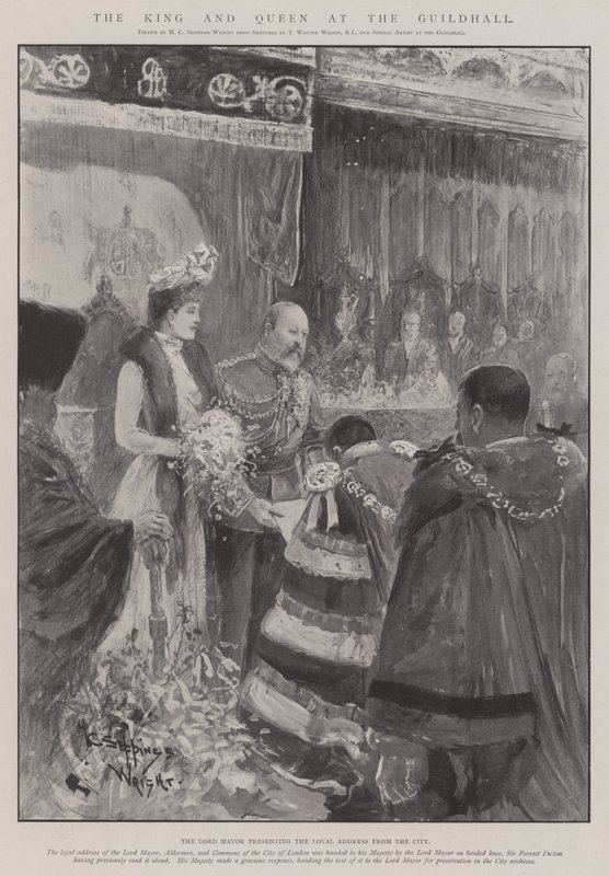 A király és a királynő a Céhcsarnokban alkotó: Henry Charles Seppings Wright
