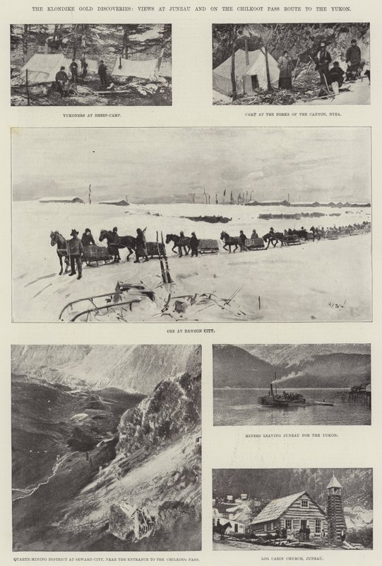 A Klondike arany felfedezései, kilátások Juneau-ban és a Yukonba vezető Chilkoot Pass útvonalon alkotó: Henry Charles Seppings Wright