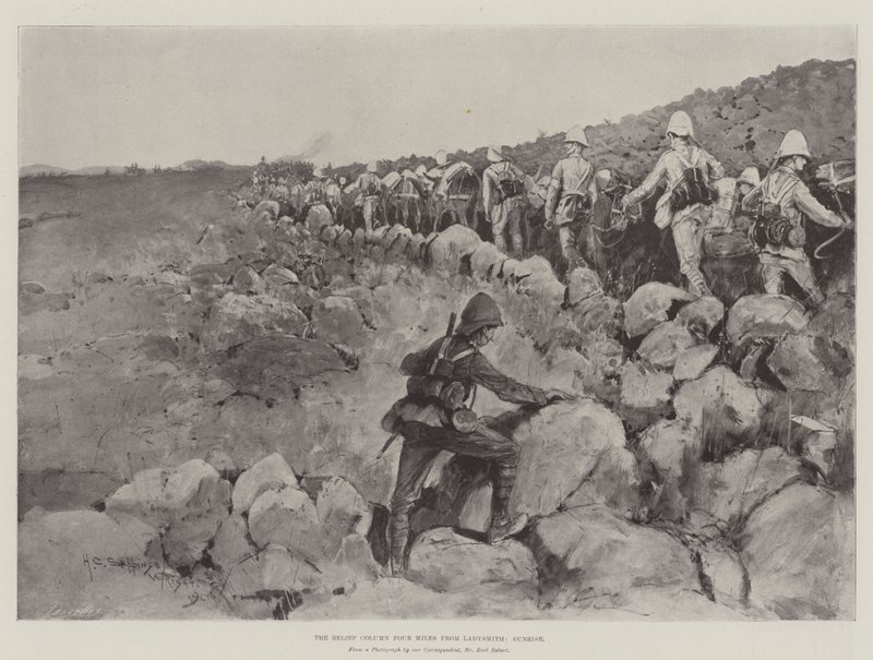 A segélyoszlop négy mérföldre Ladysmith-től, napfelkelte alkotó: Henry Charles Seppings Wright