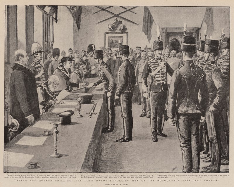A királynő shillingjének átvétele, a főpolgármester beíratja a Honourable Artillery Company embereit alkotó: Henry Marriott Paget