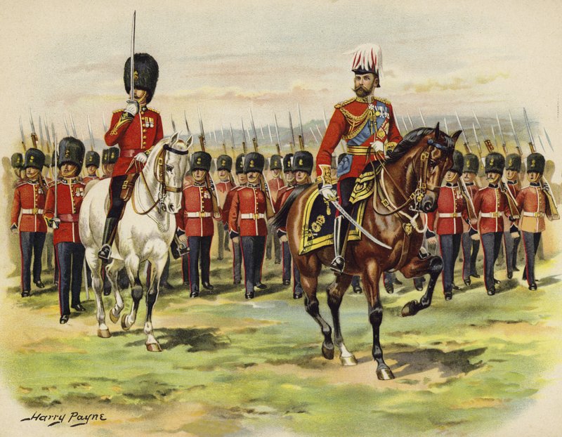 V. György walesi herceg, amint ezredét, a Királyi Gyalogezredet vezeti Aldershotban (kromolito) alkotó: Henry Payne