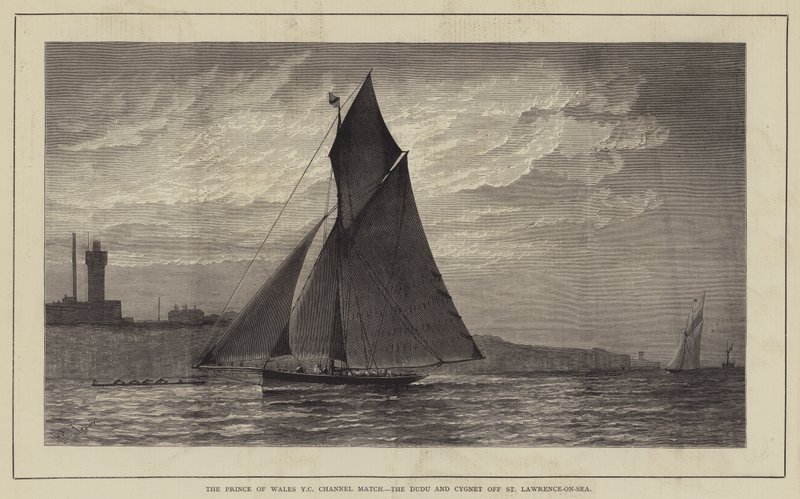 A Prince of Wales Yacht Club Channel Match, a Dudu és a Cygnet a St Lawrence-on-Sea-nél alkotó: Henry Spernon Tozer