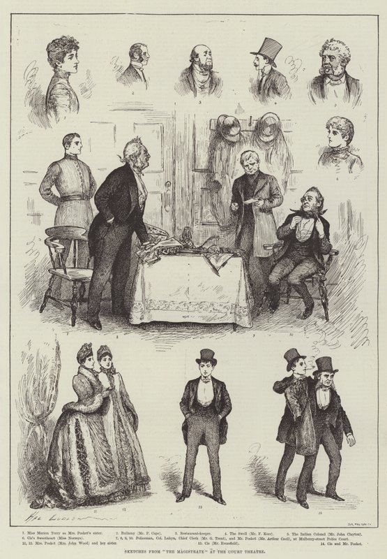 Vázlatok a The Magistrate-ból az udvari színházban alkotó: Henry Stephen Ludlow