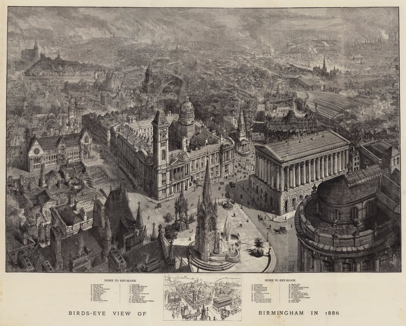 Birmingham madártávlatából 1886-ban alkotó: Henry William Brewer