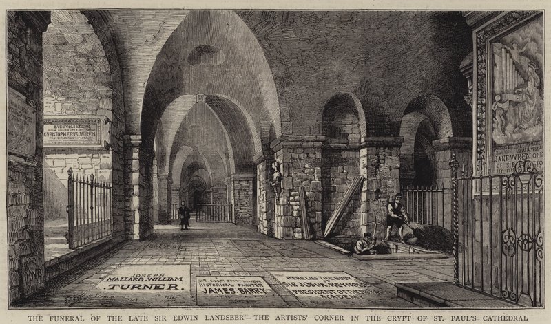 A néhai Sir Edwin Landseer temetése, a Művészsarok a Szent Pál-székesegyház kriptájában alkotó: Henry William Brewer