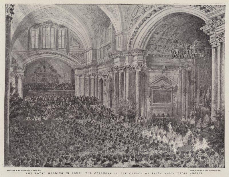 A királyi esküvő Rómában, a szertartás a Santa Maria Degli Angeli templomban alkotó: Henry William Brewer