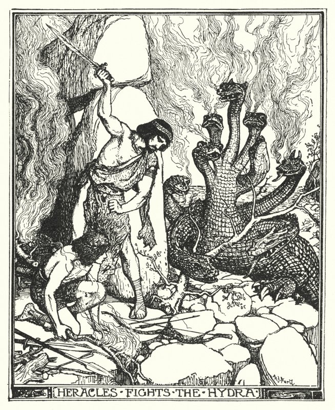 Héraklész harcol a hidrával (litho) alkotó: Henry Justice Ford