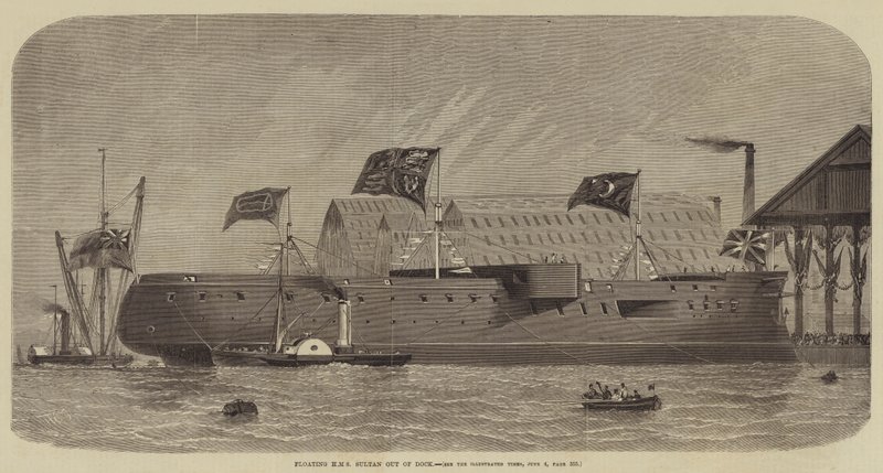 Úszó HMS Sultan ki a dokkból alkotó: Henry Spernon Tozer