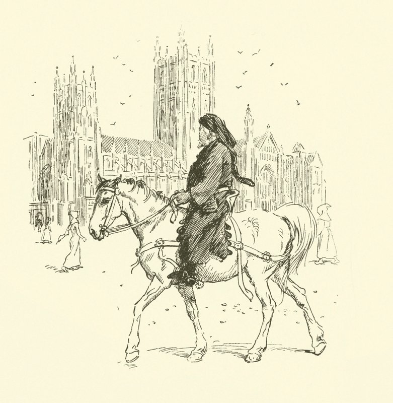 Geoffrey Chaucer lóháton (litho) alkotó: Hugh Thomson