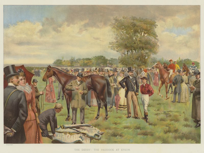 A Derby, a paddock Epsomban (chromolitho) alkotó: Isaac J. Cullin