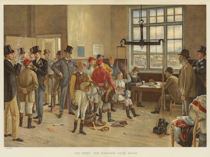 A Derby, a Mérlegterem, Epsom (chromolitho) alkotó: Isaac J. Cullin