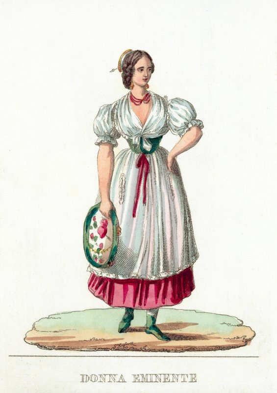 Donna Eminente (színes metszet) alkotó: Italian School