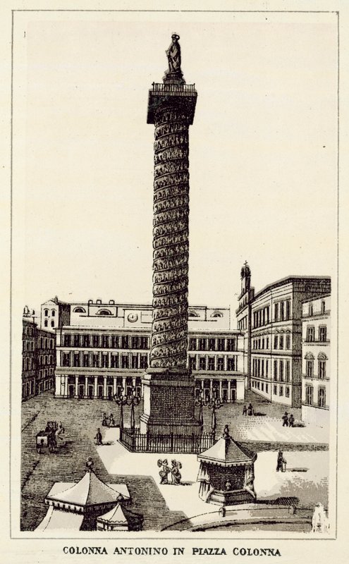 Róma: Antoninus-oszlop a Piazza Colonnán (litho) alkotó: Italian School