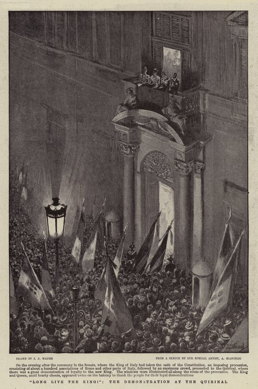 Éljen a király!, a demonstráció a Quirinalban alkotó: J. J. Waugh