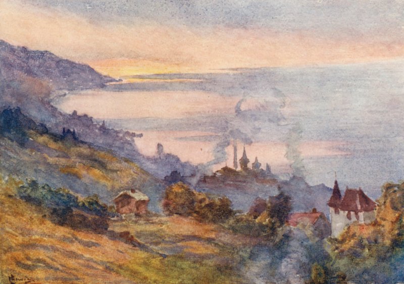Lausanne, kelet felé nézve (színes litográfia) alkotó: J. Hardwicke Lewis