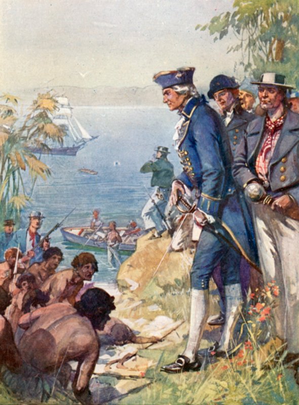 Cook kapitány a parton Tahitin, 1769 alkotó: J. Williamson