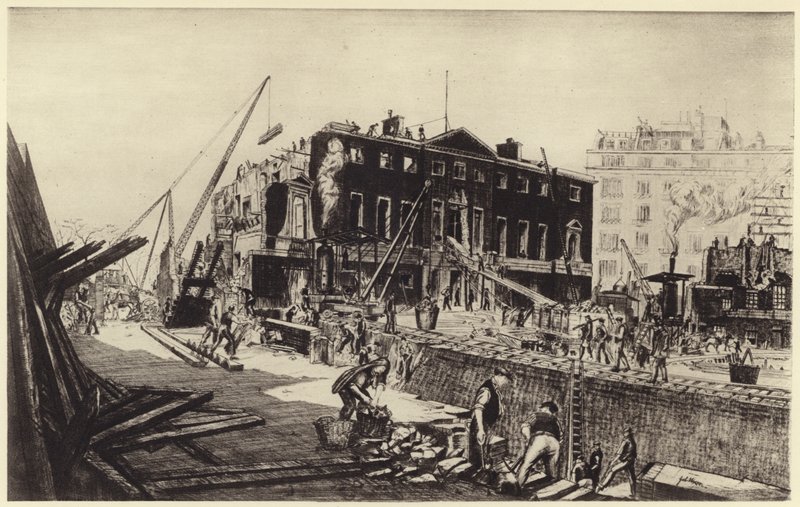 A Devonshire-ház lebontása (litho) alkotó: Job Nixon
