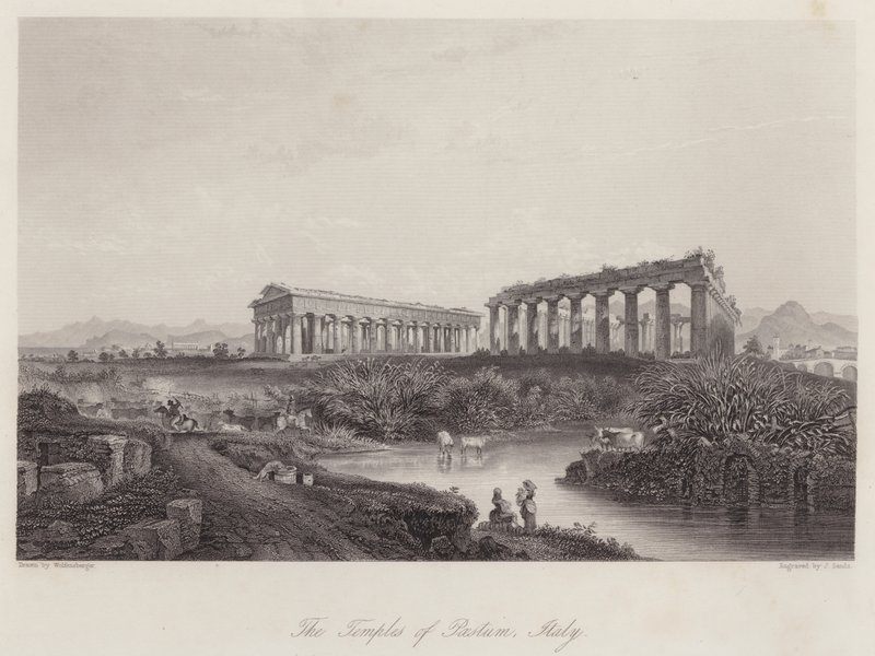 Paestum templomai, Olaszország (metszet) alkotó: Johan Wolfensberger