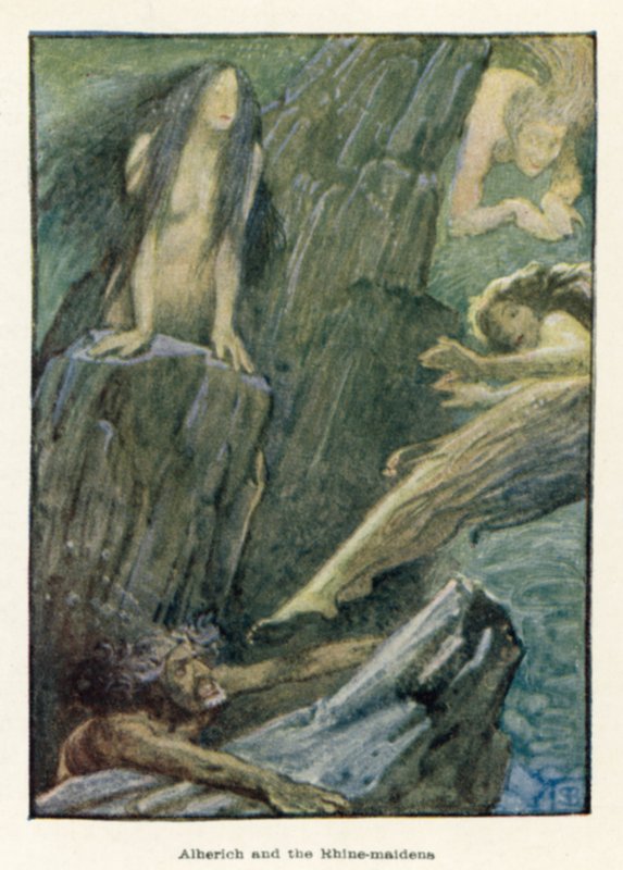 Alherich és a Rajna-parti leányok alkotó: John Byam Liston Shaw