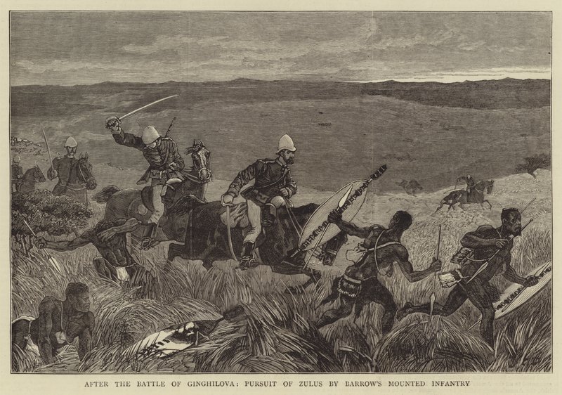 A gingilovai csata után a zulu üldözése Barrow lovas gyalogosai által alkotó: John Charles Dollman