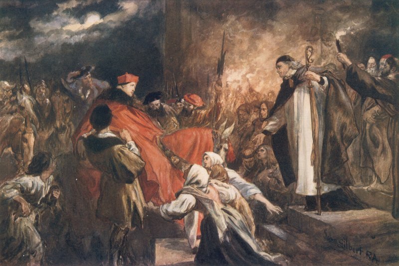 Wolsey bíboros érkezése a Leicesteri apátságba, 1530 alkotó: John Gilbert