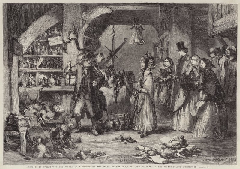 Miss Flite bemutatja a jarndyce-i Wardokat a „lord kancellárnak” alkotó: John Gilbert