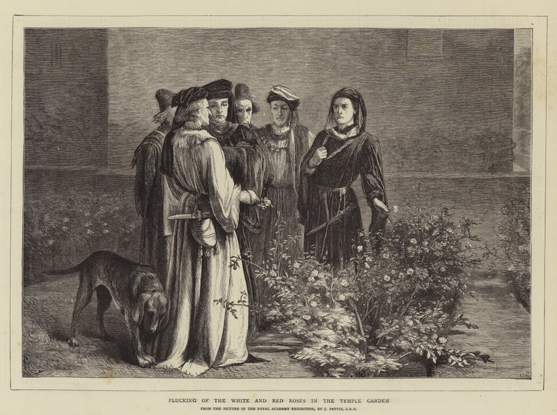 Fehér és vörös rózsa kitépése a templomkertben alkotó: John Pettie
