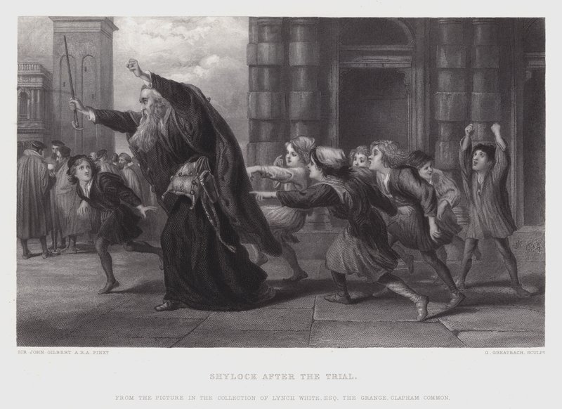 Shylock a tárgyalás után (metszet) alkotó: John (after) Gilbert