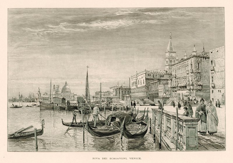 Riva dei Schiavoni, Velence (litho) alkotó: John Fulleylove