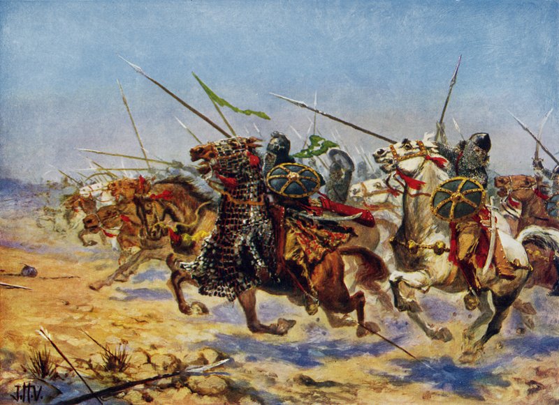 Shahrbaraz lovassága rohamozni (színes litó) alkotó: John Harris Valda