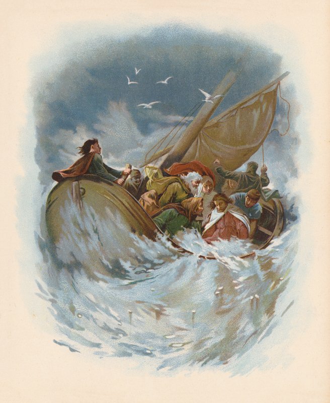 "Ments meg minket, elpusztulunk" (színes litográfia) alkotó: John Lawson