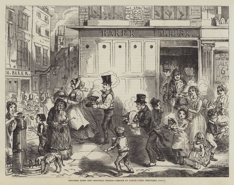 A karácsonyi vacsora hazahozása alkotó: John Leech