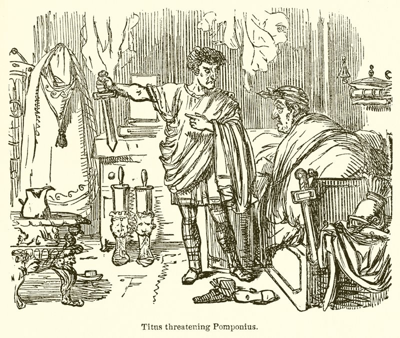 Titus fenyegeti Pomponiust alkotó: John Leech