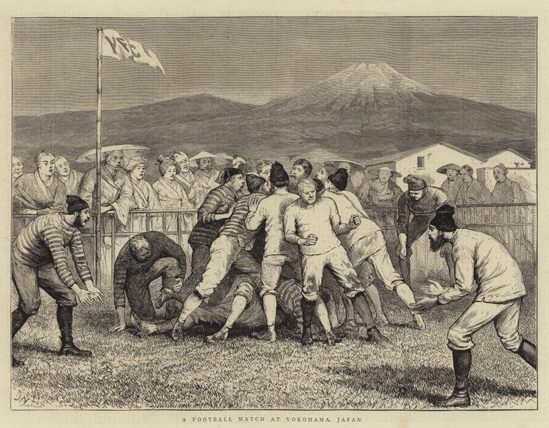 Egy futballmérkőzés Yokohamában, Japánban alkotó: Joseph Nash