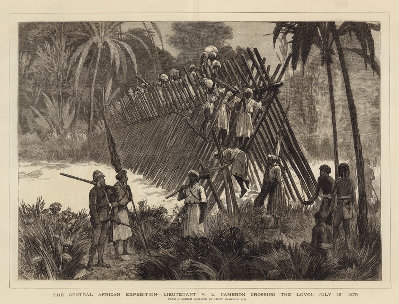 A közép-afrikai expedíció, V. L. Cameron hadnagy átkel a Lovoin, 1875. július 15. alkotó: Joseph Nash