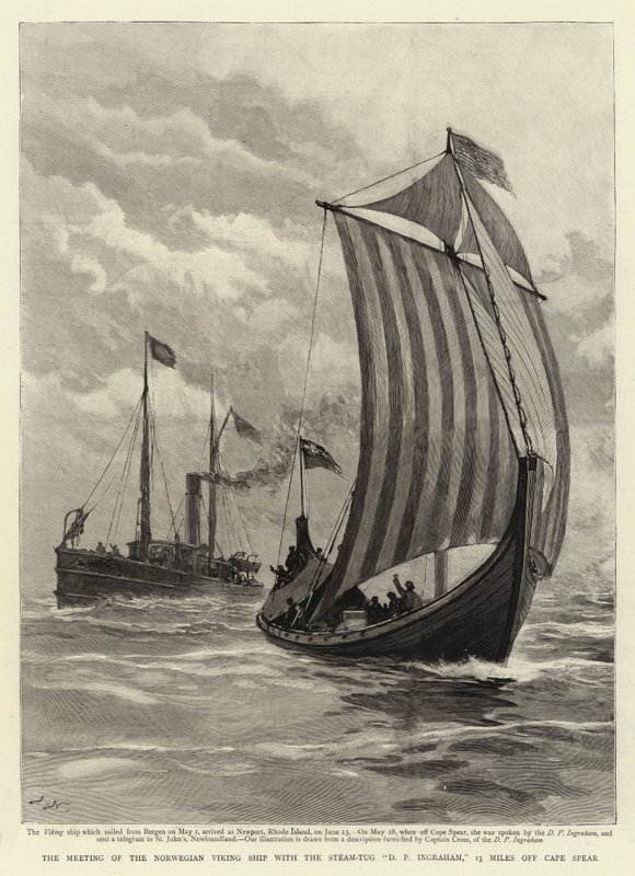 A norvég viking hajó találkozása a Steam-Tug D P Ingrahammal, 15 mérfölddel a Cape lándzsától alkotó: Joseph Nash