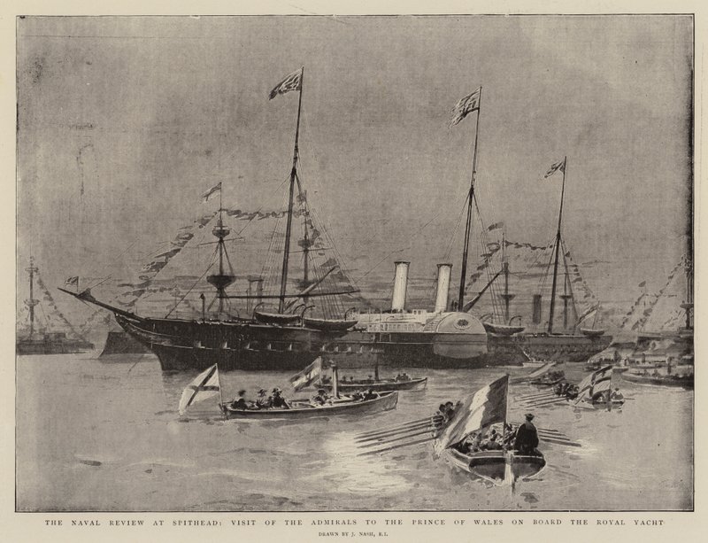 Tengerészeti szemle Spitheadben, az admirálisok látogatása a walesi hercegnél a Royal Yacht fedélzetén alkotó: Joseph Nash