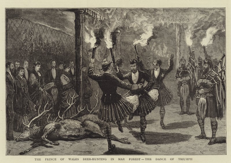 A walesi herceg szarvasvadászata a Mar Forestben, a diadaltánc alkotó: Joseph Nash