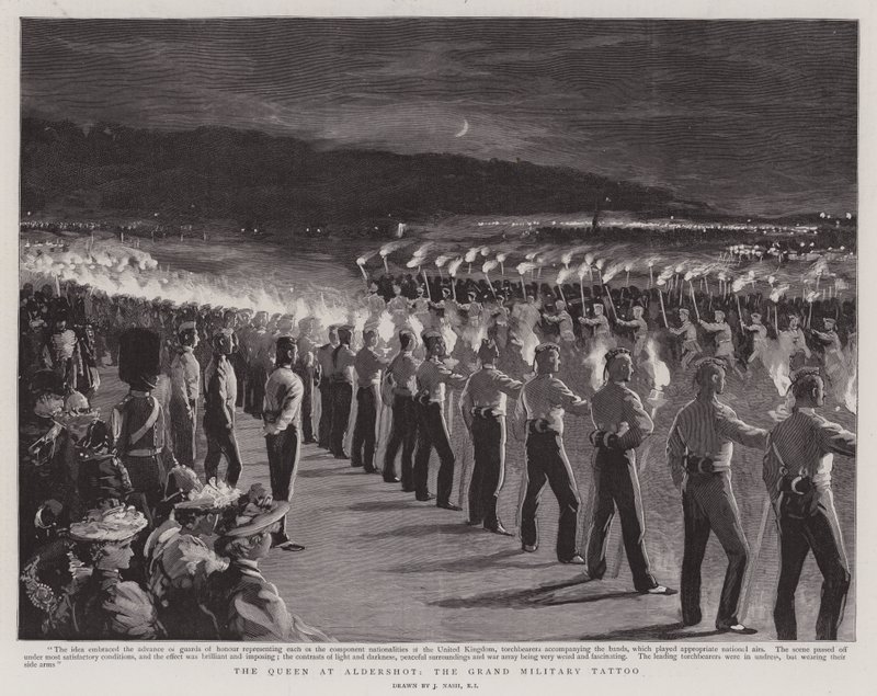 A királynő Aldershotban, a Grand Military Tattoo alkotó: Joseph Nash